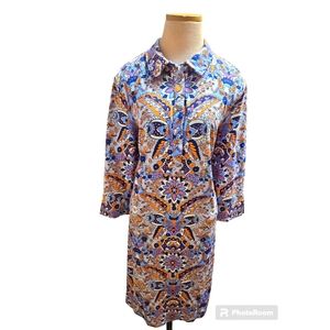 Talbots 1/2 button 3/4 sleeve paisley midi shirt dress nwot
